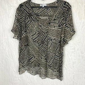 See By Chloe Silk Black and Cream  Patterned Sheer Blouse Size 6